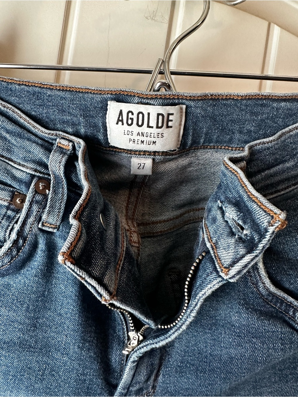 Agolde High-Rise Medium-Dark Blue Skinny Raw Hem Jeans size 27 - Picture 2 of 11